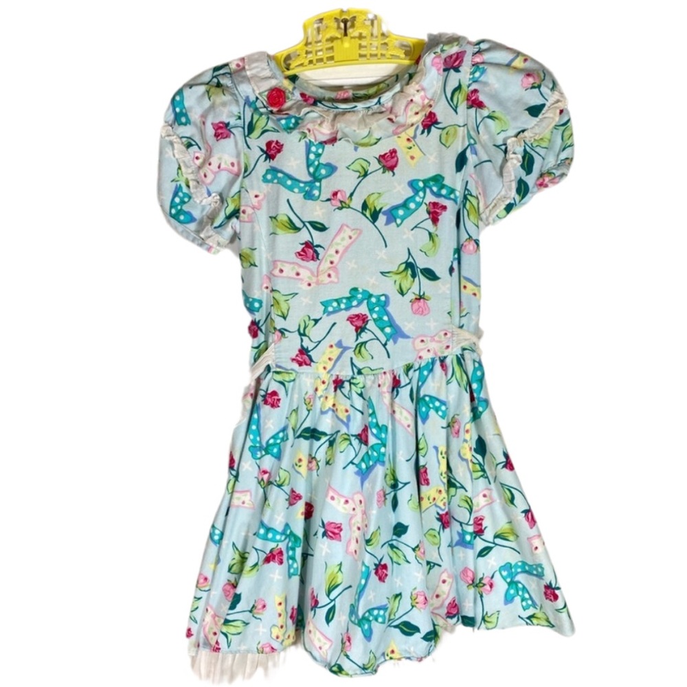 Vintage Mousefeathers Bows Roses Blue Girl’s Dress SZ 4 Spring Cottage Floral